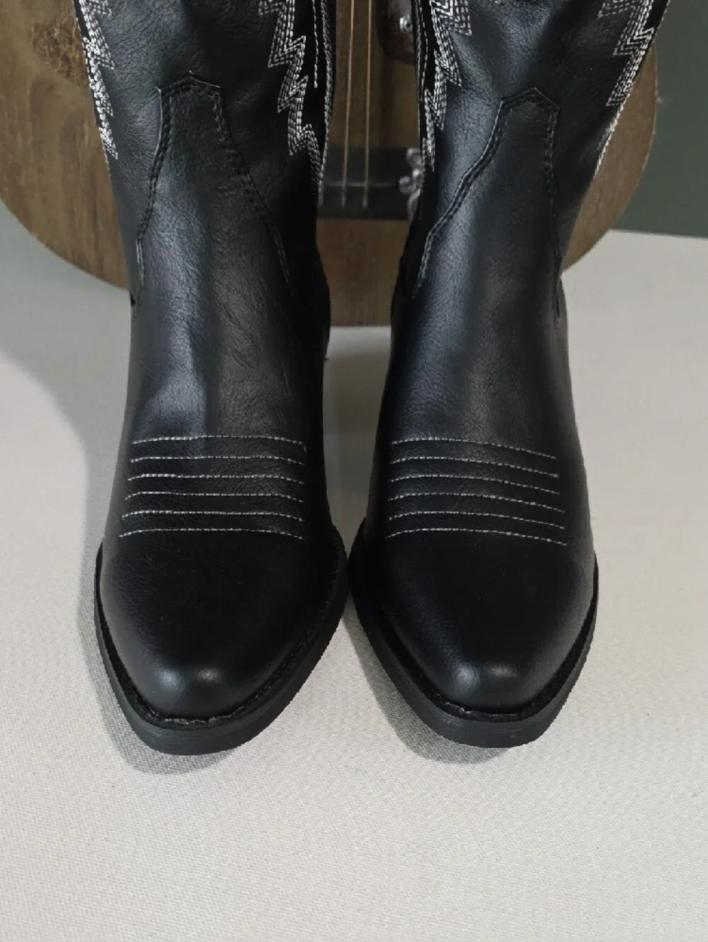 Onlymaker Black Embroidered Cowboy Boots Knee High Western Cowgirl Sz 9